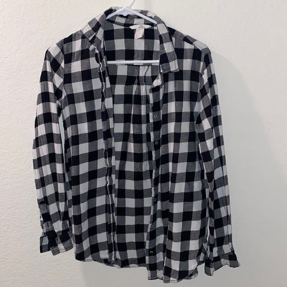 H&M size 2 flannel black and white checkered long sleeve flannel shirt - Picture 1 of 5